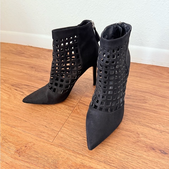 Aldo | Lavinia Black Suede Caged Stiletto Heels - Picture 4 of 8